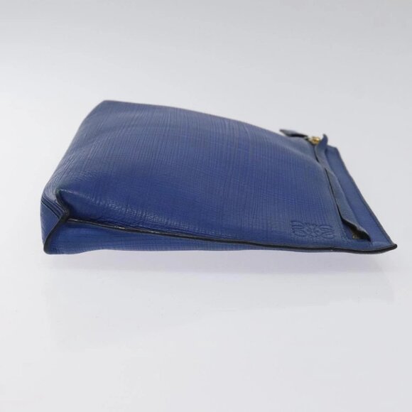 LOEWE Anagram Clutch Bag Leather Blue Gold Auth - Picture 3 of 15